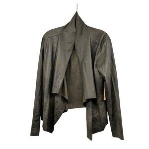 Ruff Hewn Womens Faux Suede Jacket Open Front Olive Size Large New